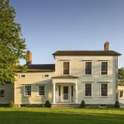 View of grand house with 18th and 19th building, cottage, elevation, estate, facade, farmhouse, grass, historic house, home, house, manor house, mansion, property, real estate, residential area, sky, villa, brown