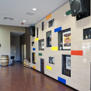 Interior view of the reception area of the art exhibition, exhibition, institution, interior design, gray