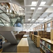 Interior view of the Supreme Court which features architecture, building, daylighting, institution, interior design, library, library science, organization, public library, gray, white