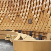 Interior view of the Supreme Court which features architecture, ceiling, daylighting, floor, flooring, hardwood, lumber, plywood, wall, wood, wood flooring, wood stain, orange, brown