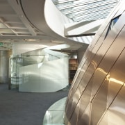 Interior view of the Supreme Court which features architecture, daylighting, glass, interior design, line, product design, structure, white, gray