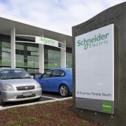 Exterior view of the Schneider Electrical head office advertising, automotive design, building, car, family car, luxury vehicle, motor vehicle, technology, vehicle, white