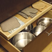 View of modern kitchen accessories in this traditional drawer, furniture, product, product design, red, brown, orange