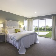 View of bedroom at Platinum Homes show home bed frame, bedroom, ceiling, estate, floor, home, interior design, property, real estate, room, suite, window, gray