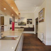 View of kitchen designed bt Nicholas Murray Architects architecture, countertop, floor, flooring, hardwood, house, interior design, kitchen, living room, real estate, room, wood flooring, gray