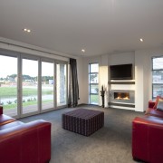 View of the lounge area which features red ceiling, home, interior design, living room, property, real estate, room, window, gray