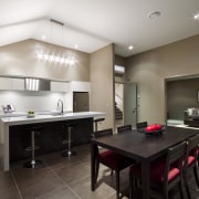 View of the dining and kitchen area of interior design, kitchen, property, real estate, room, gray, black