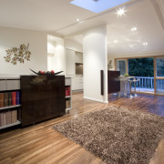 View of a kitchen designed by Toni Roberts ceiling, estate, floor, flooring, hardwood, home, interior design, living room, lobby, property, real estate, room, wood, wood flooring, gray