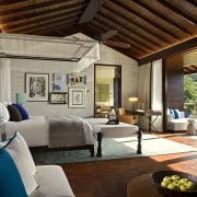 View of Four Seasons Seychelles high-end resort - ceiling, estate, interior design, living room, property, real estate, resort, room, gray