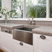 View of a kitchen designed by Nicola Cumming cabinetry, countertop, cuisine classique, home, interior design, kitchen, room, sink, window, white