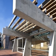 Close-up view of the entrance way - Close-up architecture, brutalist architecture, building, commercial building, daylighting, facade, structure