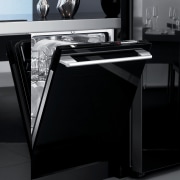 View of a contemporary kitchen which features dark angle, black, coffee table, desk, furniture, product, product design, sink, table, tap, black