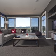 View of the contemporary lounge - View of house, interior design, living room, property, real estate, room, window, gray, black