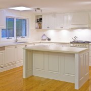 Interior view of this traditional kitchen - Interior cabinetry, countertop, cuisine classique, floor, flooring, hardwood, home, interior design, kitchen, property, real estate, room, wood flooring, gray, orange
