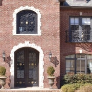 View of the entrance way of this traditional brick, brickwork, building, door, estate, facade, historic house, home, house, neighbourhood, property, real estate, residential area, sash window, window, red