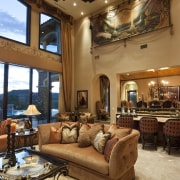 Interior view of traditional home many accessories ceiling, estate, home, interior design, living room, room, brown