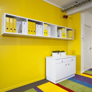 View of the colourful office area - View architecture, ceiling, furniture, home, house, interior design, room, wall, yellow, orange