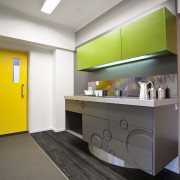 Close-up of the kitchen cooking area for staff architecture, ceiling, interior design, kitchen, product design, room, gray