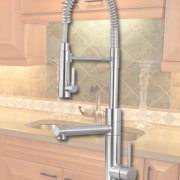 View of kitchen which features sink and arched plumbing fixture, product design, sink, tap, orange