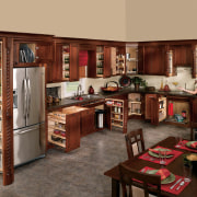 View of cabinetry which features storage systems from cabinetry, furniture, kitchen, living room, room, brown