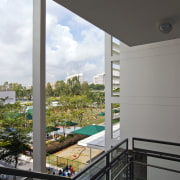 View from the stairway - View from the apartment, architecture, condominium, daylighting, home, house, real estate, window, gray, black