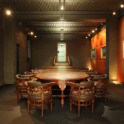 View of the renovated Sydney town hall featuring café, ceiling, dining room, interior design, lighting, restaurant, table, brown