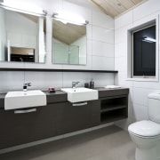 Interior view of this modern bathroom - Interior bathroom, floor, interior design, kitchen, room, sink, gray