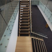 Contemporary office stairway - Contemporary office stairway - floor, flooring, handrail, stairs, structure, wood, black, gray