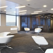 Interior view of the office building featuring modern ceiling, conference hall, interior design, office, gray