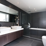 View of this modern home - View of bathroom, countertop, interior design, kitchen, room, sink, black, white