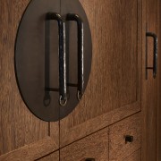 View of a custom refrigerator cabinetry. - View lighting, product design, wood, wood stain, brown