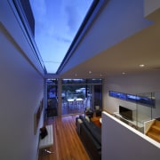 Interior view of living area in a contemporary apartment, architecture, ceiling, daylighting, home, house, interior design, real estate, sky, blue