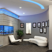 View of the security specialists Nexbis offices, reception ceiling, daylighting, home, interior design, lighting, living room, room, wall, gray, black