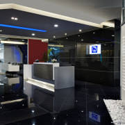 View of the security specialists Nexbis offices, reception interior design, black, gray