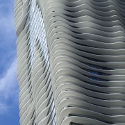 Exterior view of the Aqua Tower in Chicago architecture, building, daytime, facade, landmark, line, sky, skyscraper, structure, tower block, gray