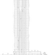 View of architectural drawings of the Aqua Tower architecture, building, design, line, pattern, product design, skyscraper, structure, white