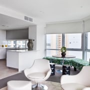 View of casual seating area in apartment which architecture, interior design, living room, real estate, room, white