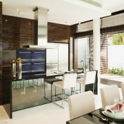 View of this contemporary kitchen with appliances from interior design, white, brown