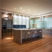 View of the modern kitchen appliances by V-Zug cabinetry, ceiling, countertop, floor, flooring, hardwood, interior design, kitchen, laminate flooring, real estate, room, wood, wood flooring, brown