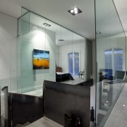 View of renovated home which features stairway with ceiling, glass, interior design, real estate, gray