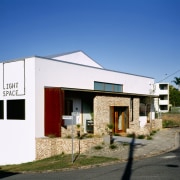 Exterior view of the Light Space office which architecture, building, elevation, facade, home, house, property, real estate, residential area, sky