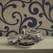 View of the wallcoverings by Pacific Wallcoverings blue and white porcelain, ceramic, design, dishware, pattern, plate, platter, porcelain, tableware, brown