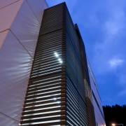 View of a logistics centre designed by Cymon architecture, building, city, commercial building, condominium, corporate headquarters, daytime, facade, headquarters, landmark, line, metropolis, metropolitan area, sky, skyscraper, tower, tower block, urban area, blue