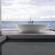 View of this contemporary bathroom - View of architecture, bathtub, plumbing fixture, product design, sea, sky, water, white, gray