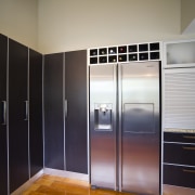 View of the contemporary kitchen - View of cabinetry, closet, cupboard, door, furniture, home appliance, interior design, room, wardrobe, black, gray