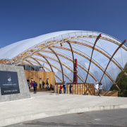 View of the canopy at the Waitomo Caves arch, architecture, building, dome, roof, sky, structure, gray, blue