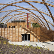 View of the canopy at the Waitomo Caves architecture, building, roof, structure, wood, brown, teal