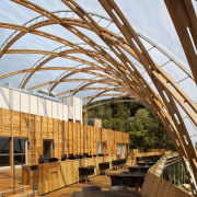 View of the canopy at the Waitomo Caves architecture, daylighting, outdoor structure, real estate, roof, structure, wood, brown, white