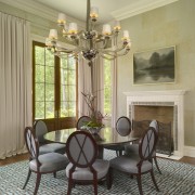 View of dining room of this Regency-styled home ceiling, dining room, estate, furniture, home, interior design, living room, real estate, room, table, wall, window, window covering, window treatment, brown, orange