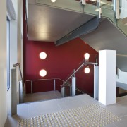 View of a stairway at Eden Park which architecture, ceiling, daylighting, floor, flooring, house, interior design, stairs, structure, gray